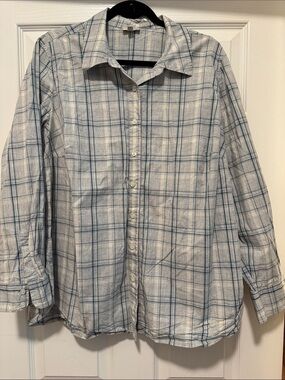 📌Talbots 1X Button-Down Shirt - Blue & White Plaid